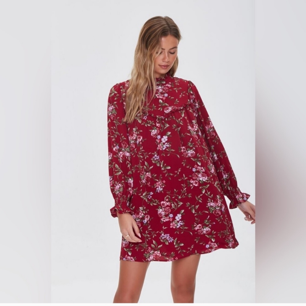 Forever twenty-one With Purpose, Burgundy Floral Mini Dress, Sz M